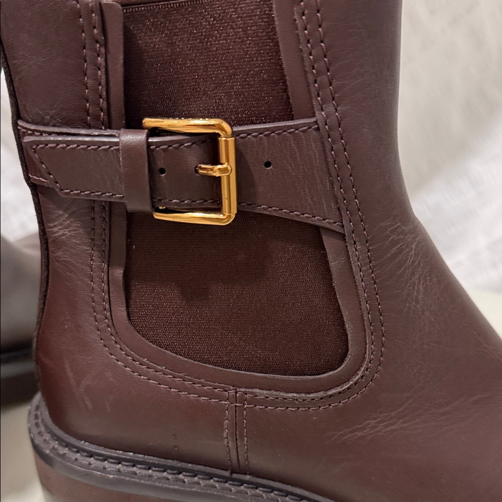 Cole Haan Women’s Chelsea Booties in Deep Brown with Gold Buckle - Picture 8 of 9